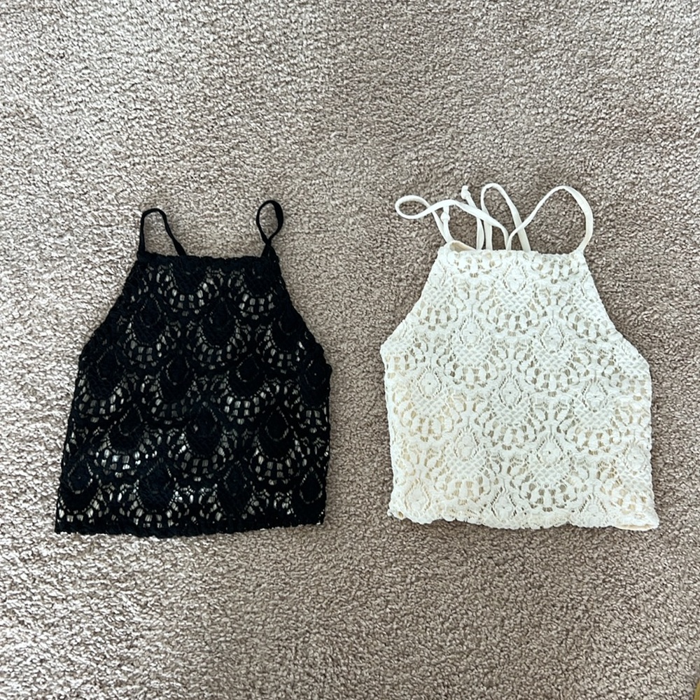 REVOLVE Black and Cream Lace Tops